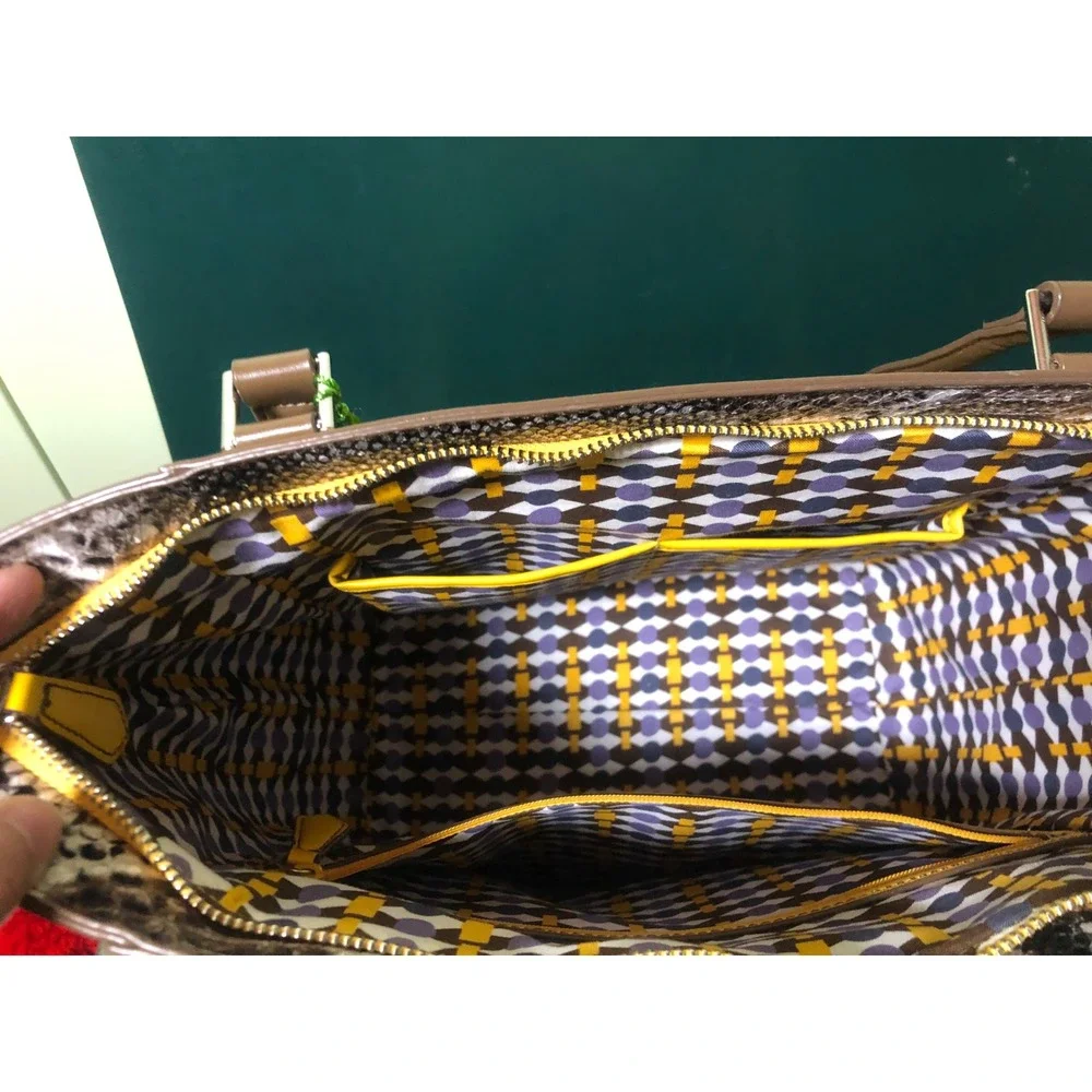 Vera Bradley Small Ella Tote Maize Yellow Brown Snake Print Handbag 18187-733905